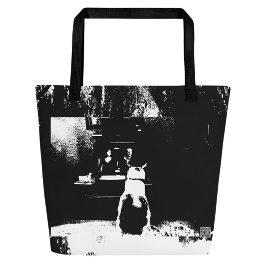 All-Over Print Large Tote Bag. B&W 1.