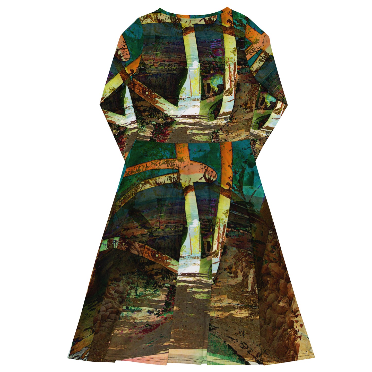 All-over print long sleeve midi dress. LAS CAPAS 4. - FGO ART