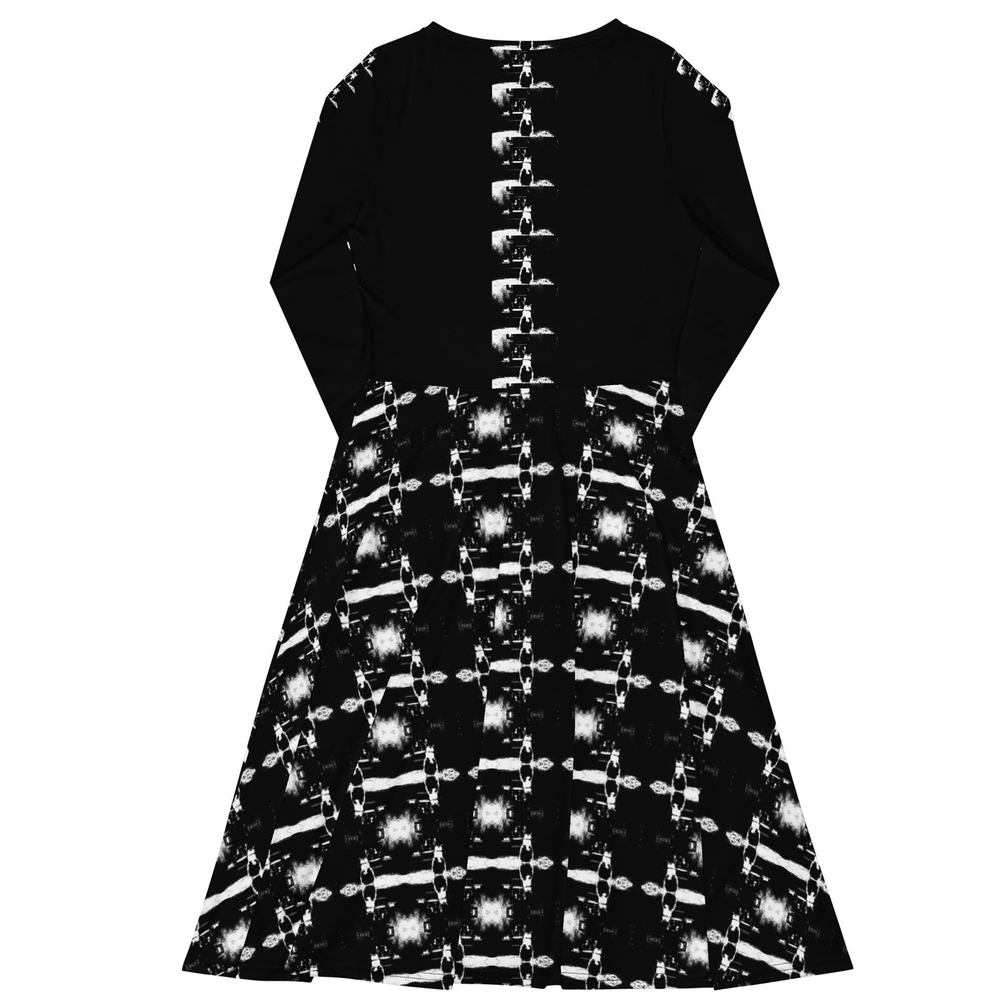 All-over print long sleeve midi dress. B & N 1. - FGO ART