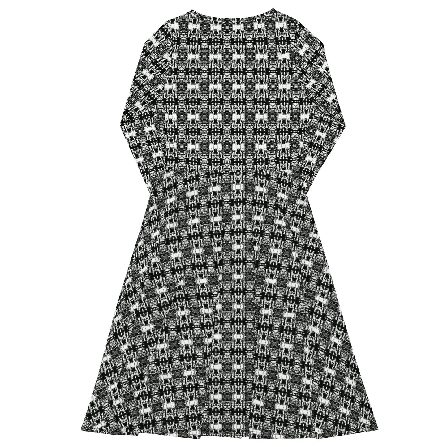 All-over print long sleeve midi dress. B & N 2. - FGO ART