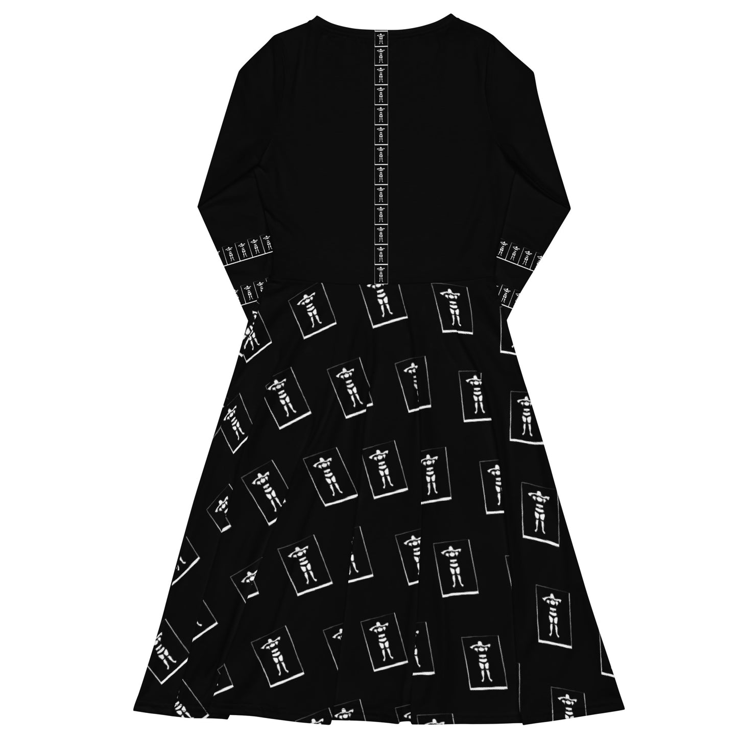 All-over print long sleeve midi dress. B & N 3. - FGO ART