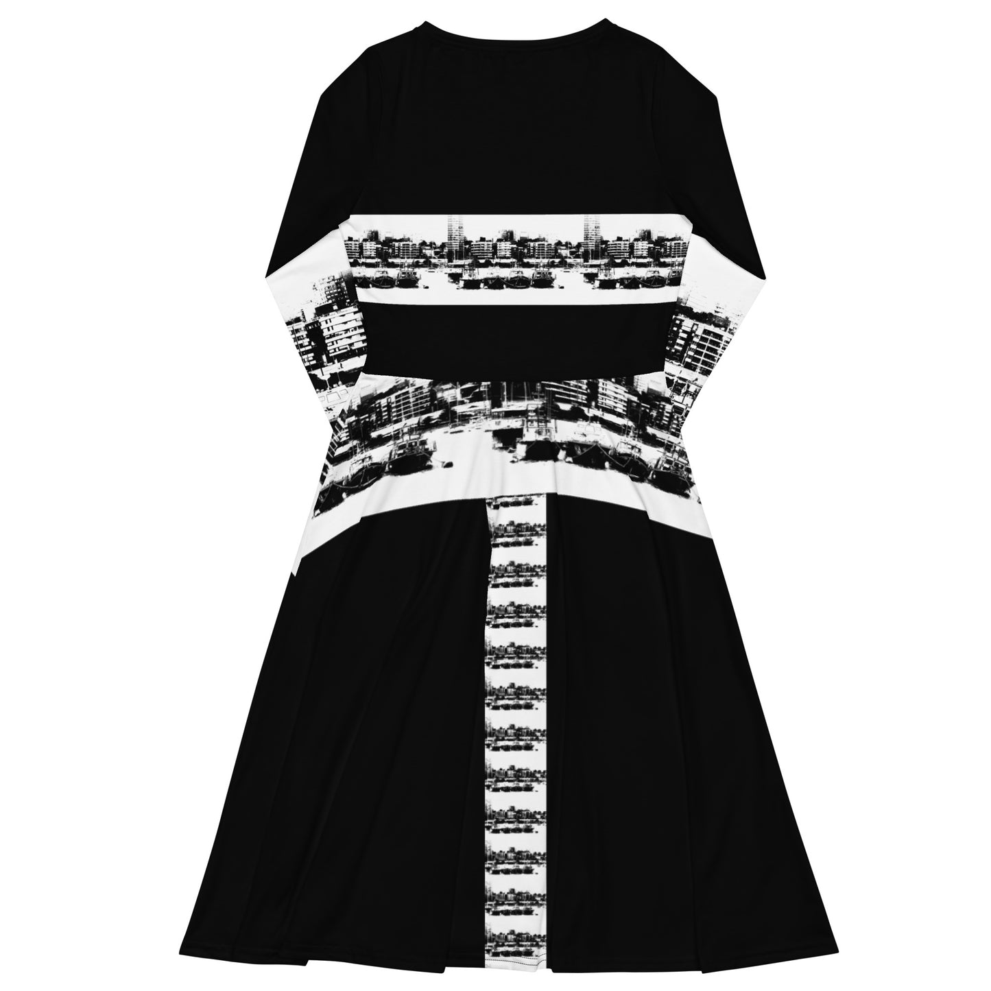 All-over print long sleeve midi dress. B & N 4. - FGO ART