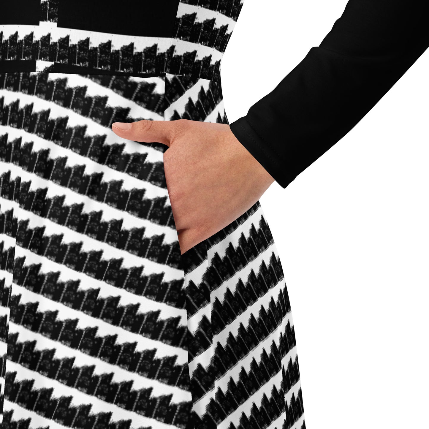 All-over print long sleeve midi dress. B & N 6. - FGO ART