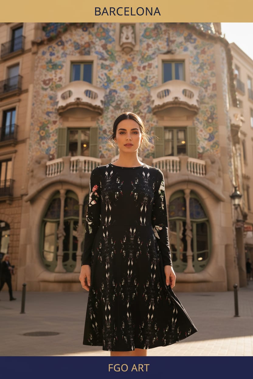 All-over print long sleeve midi dress. LOVE 4.