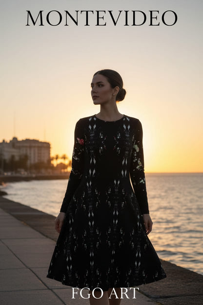 All-over print long sleeve midi dress. LOVE 4.