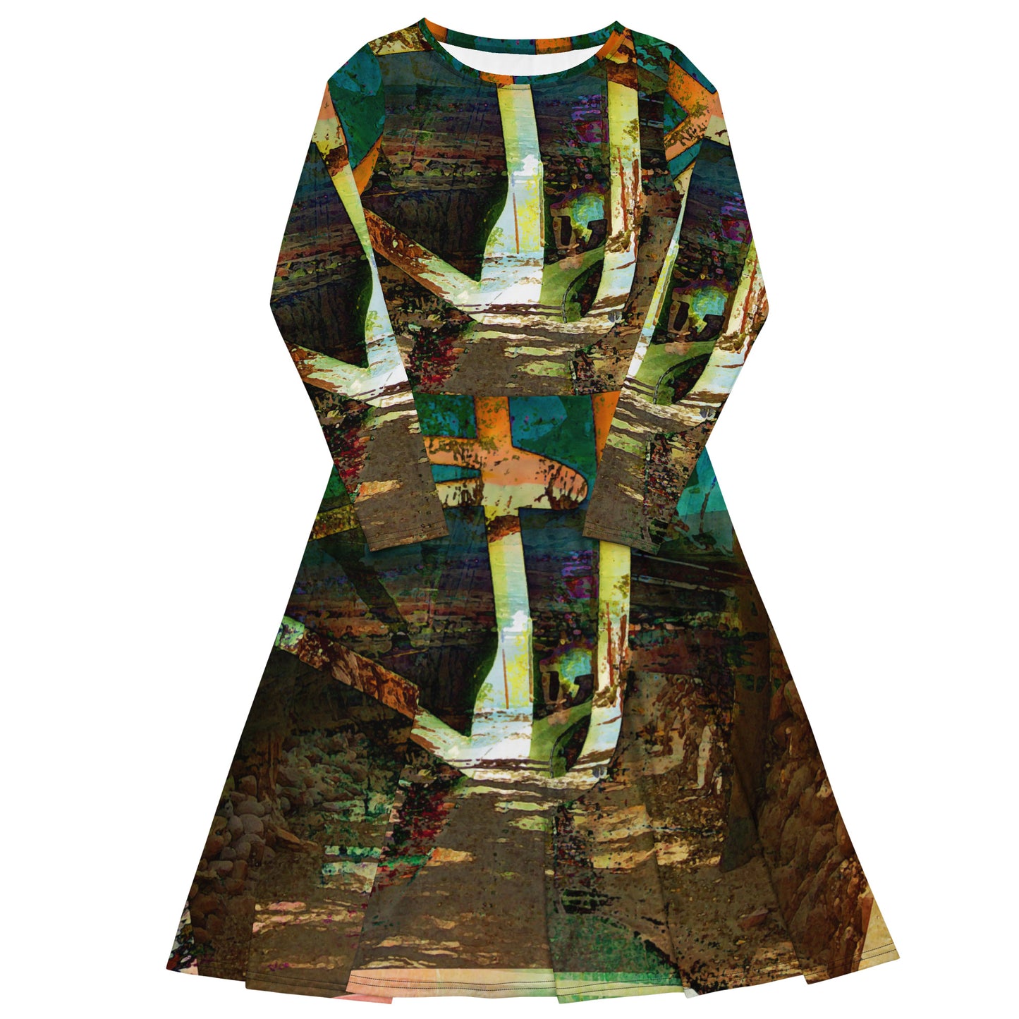 All-over print long sleeve midi dress. LAS CAPAS 4.