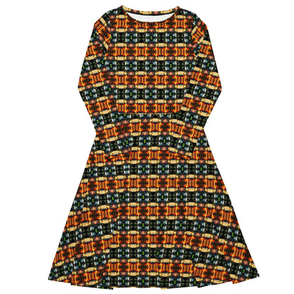 All-over print long sleeve midi dress. LAS CAPAS 10.