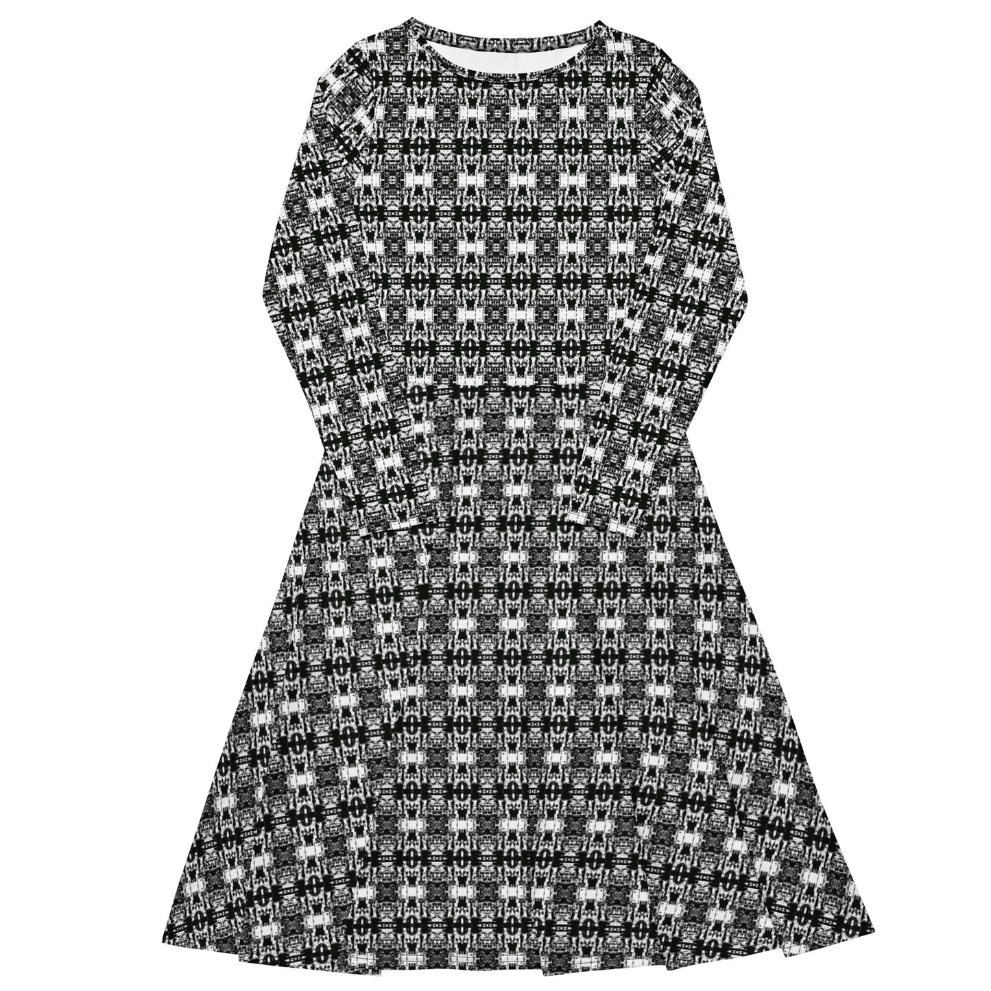 All-over print long sleeve midi dress. B & N 2.