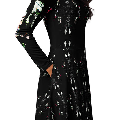 All-over print long sleeve midi dress. LOVE 4.