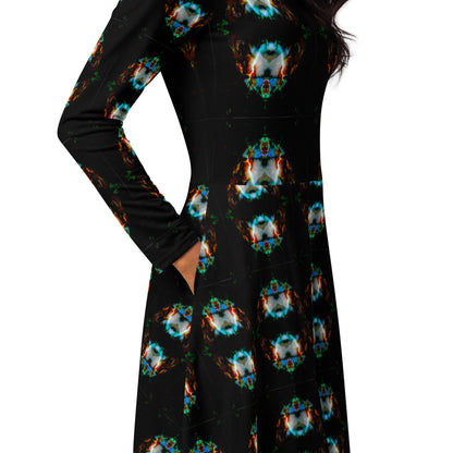 All-over print long sleeve midi dress. MÁSCARA 2.