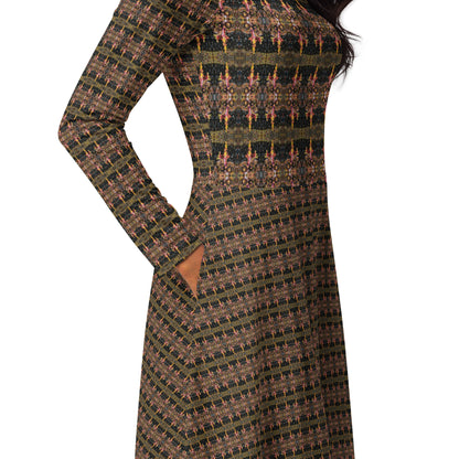 All-over print long sleeve midi dress. LOVE 3.