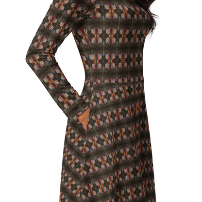 All-over print long sleeve midi dress. MÁSCARA 1.