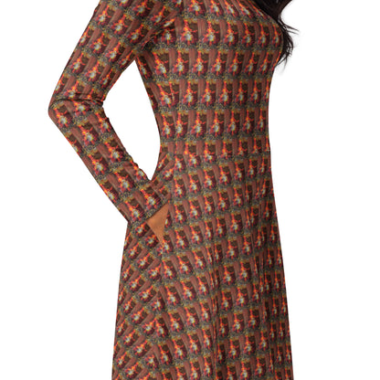 All-over print long sleeve midi dress. MÁSCARA 6.