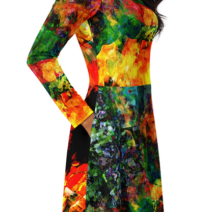 All-over print long sleeve midi dress. LAS CAPAS 3.