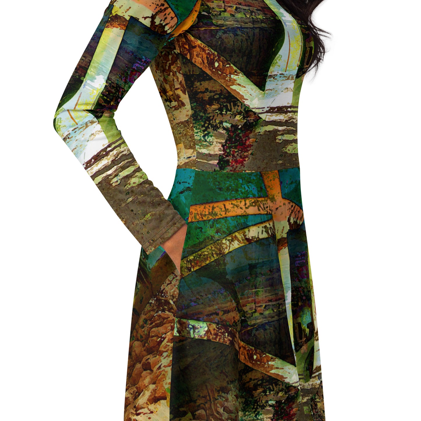 All-over print long sleeve midi dress. LAS CAPAS 4.