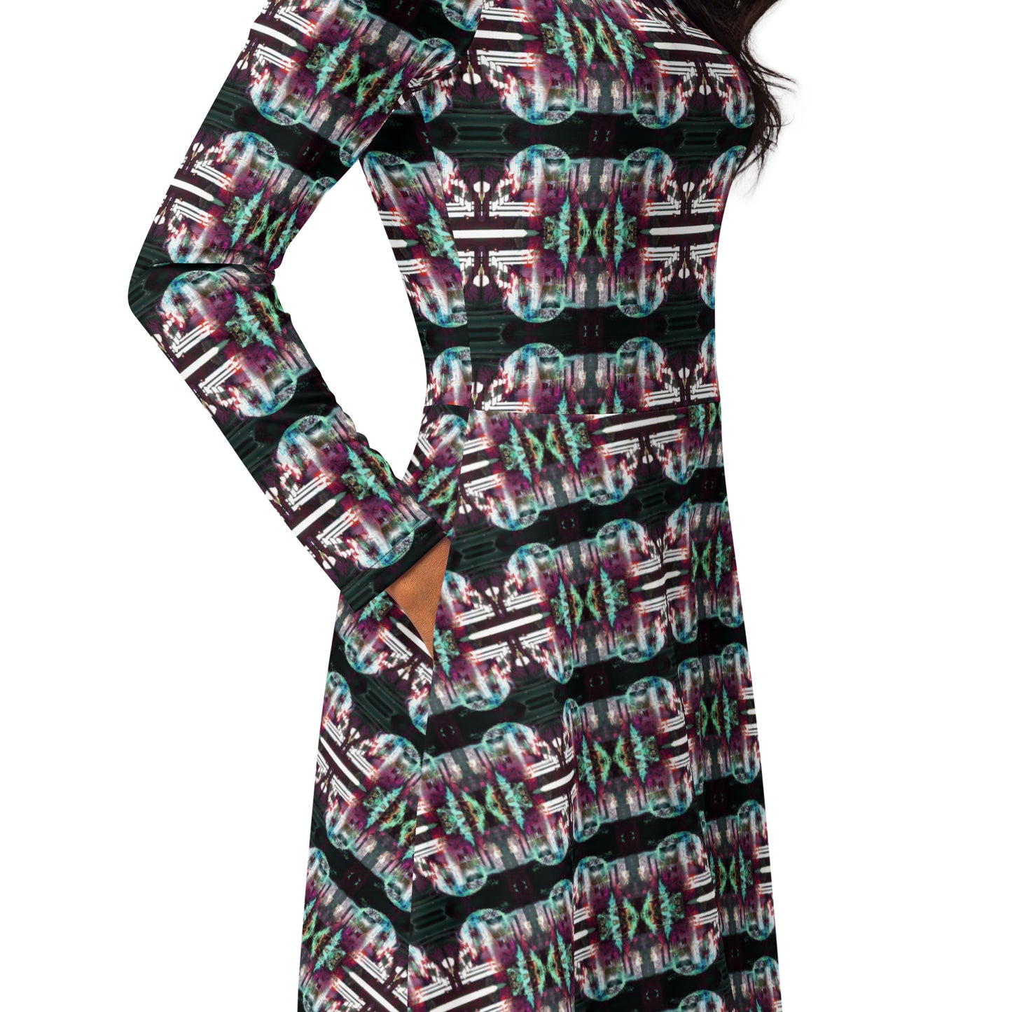 All-over print long sleeve midi dress. LAS CAPAS 6.