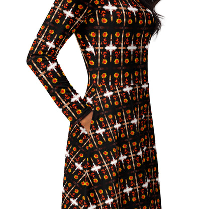 All-over print long sleeve midi dress. LAS CAPAS 7.