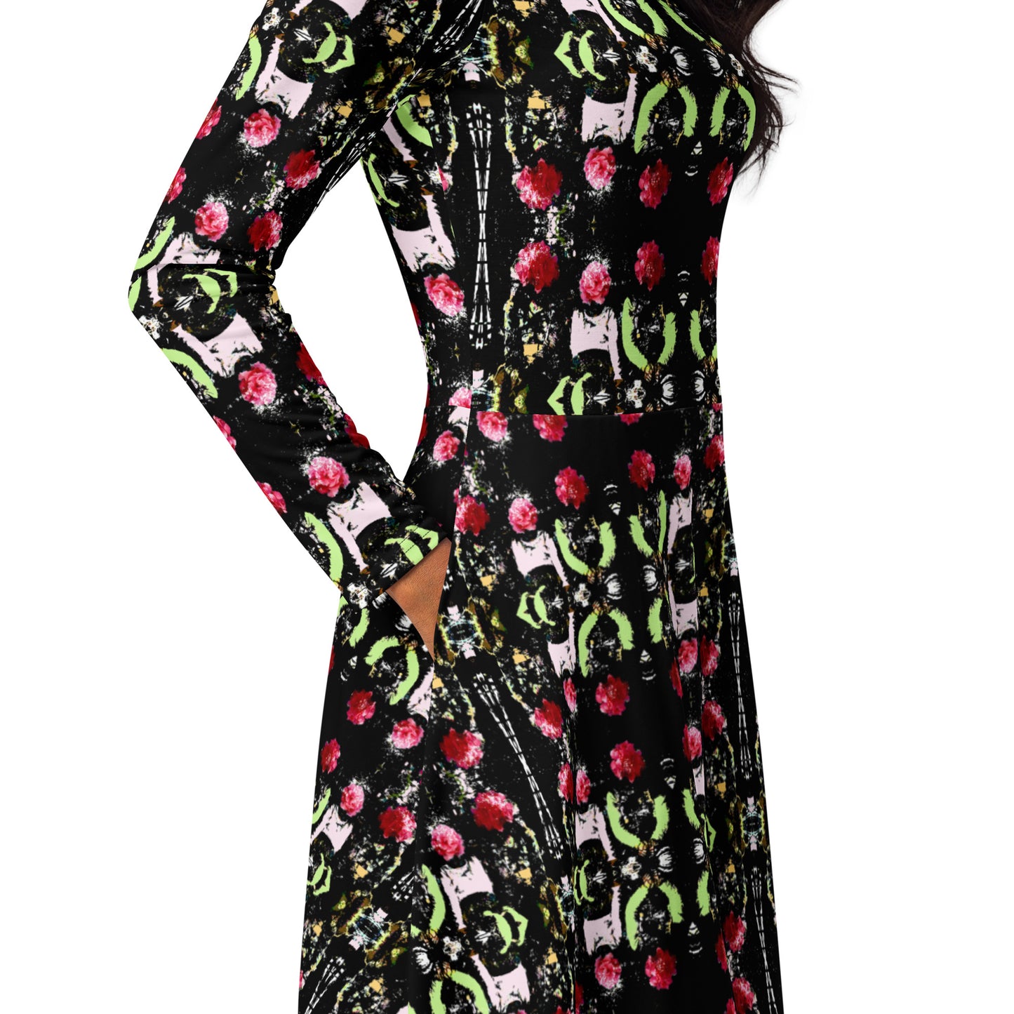 All-over print long sleeve midi dress. LAS CAPAS 8.