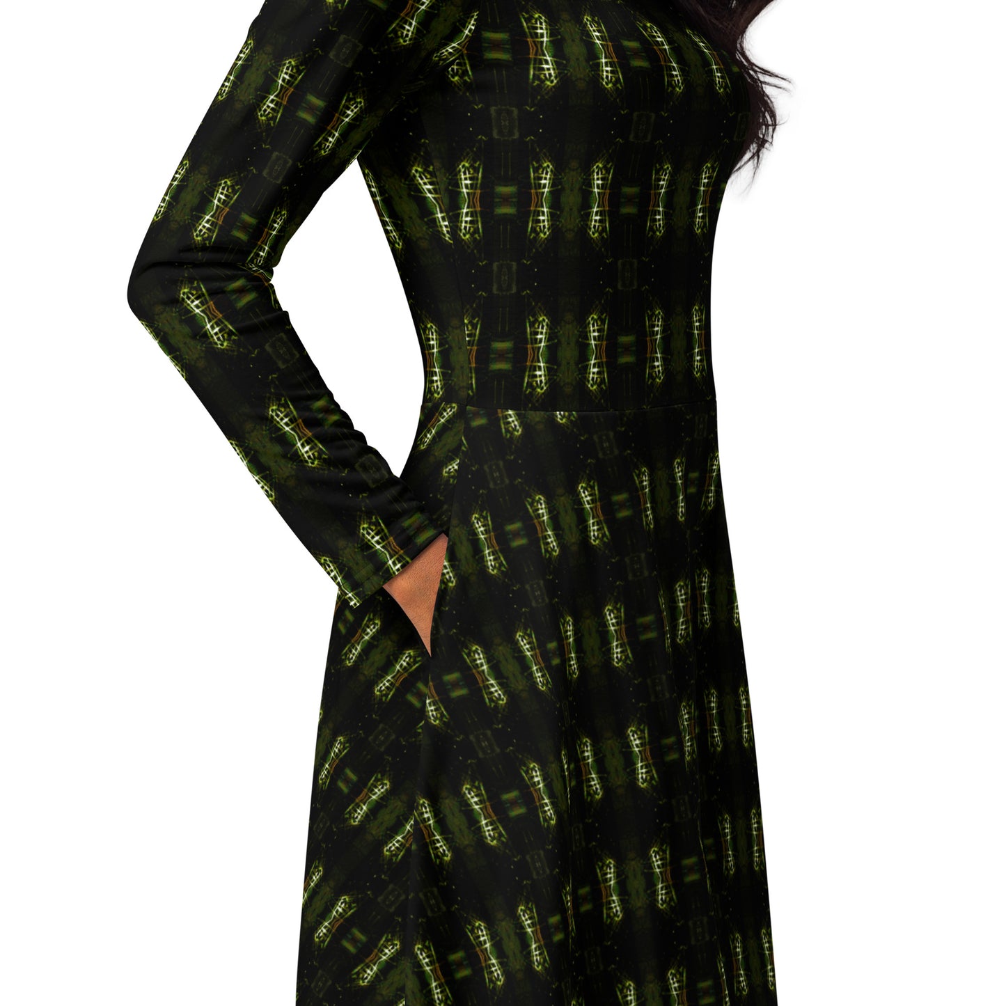 All-over print long sleeve midi dress. LAS CAPAS 9.