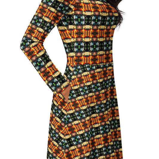 All-over print long sleeve midi dress. LAS CAPAS 10.