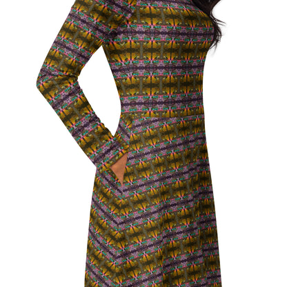 All-over print long sleeve midi dress. LAS CAPAS 11.