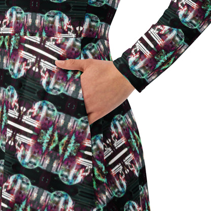 All-over print long sleeve midi dress. LAS CAPAS 6.