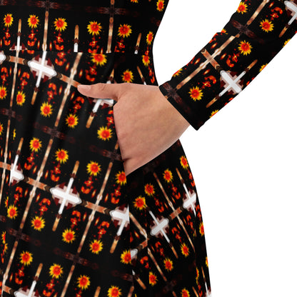 All-over print long sleeve midi dress. LAS CAPAS 7.