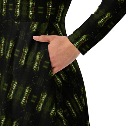 All-over print long sleeve midi dress. LAS CAPAS 9.