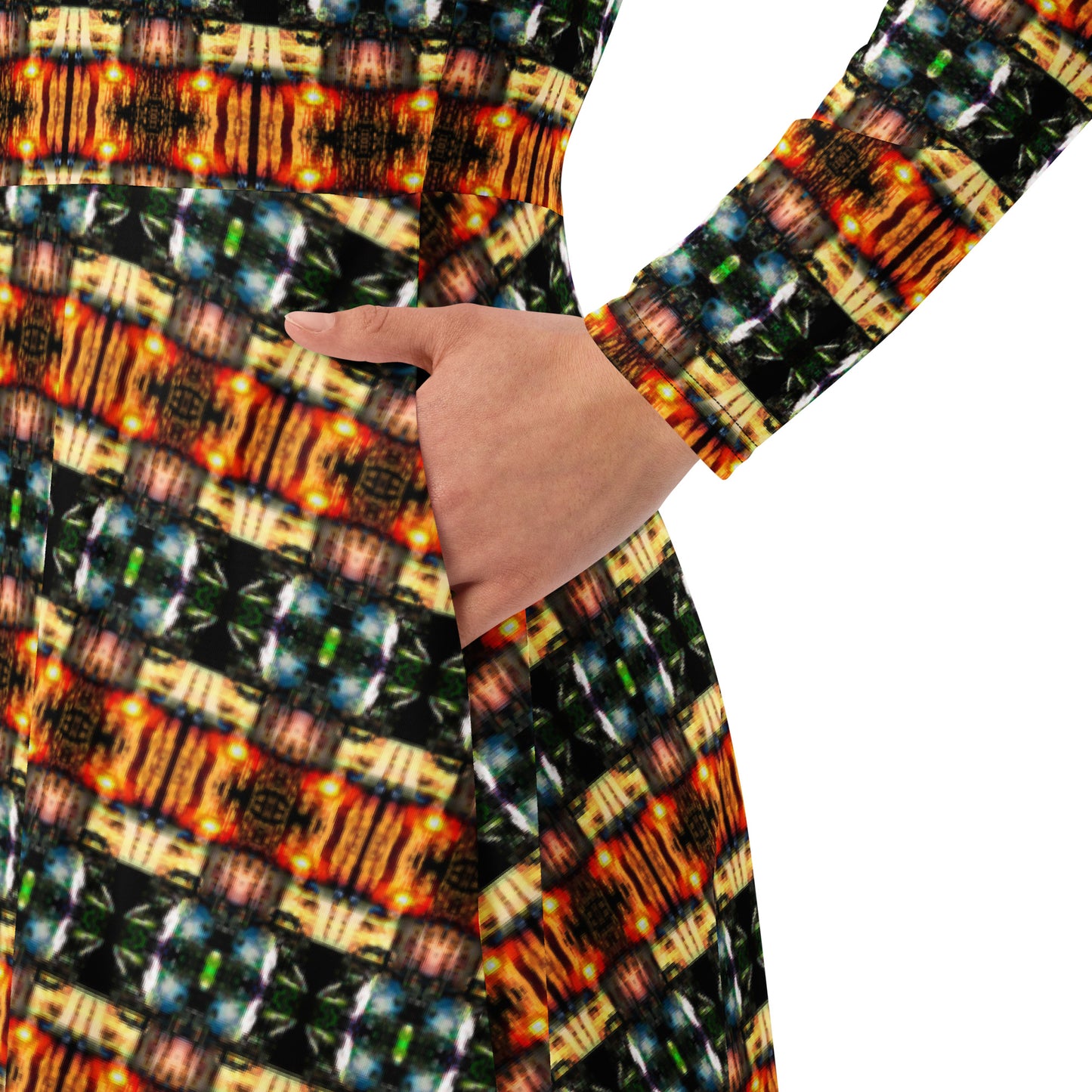 All-over print long sleeve midi dress. LAS CAPAS 10.