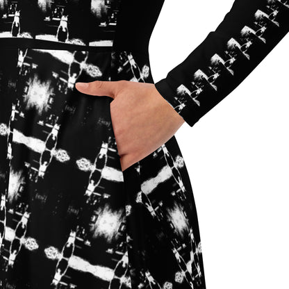 All-over print long sleeve midi dress. B & N 1.