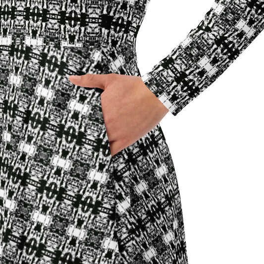 All-over print long sleeve midi dress. B & N 2.