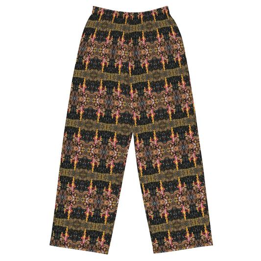 All-over print unisex wide-leg pants. LOVE 3.