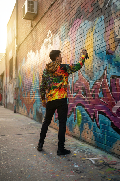 Artista pintando mural