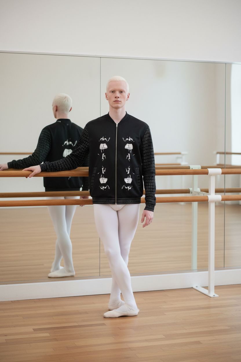 Bailarín albino frente y espalda en espejo