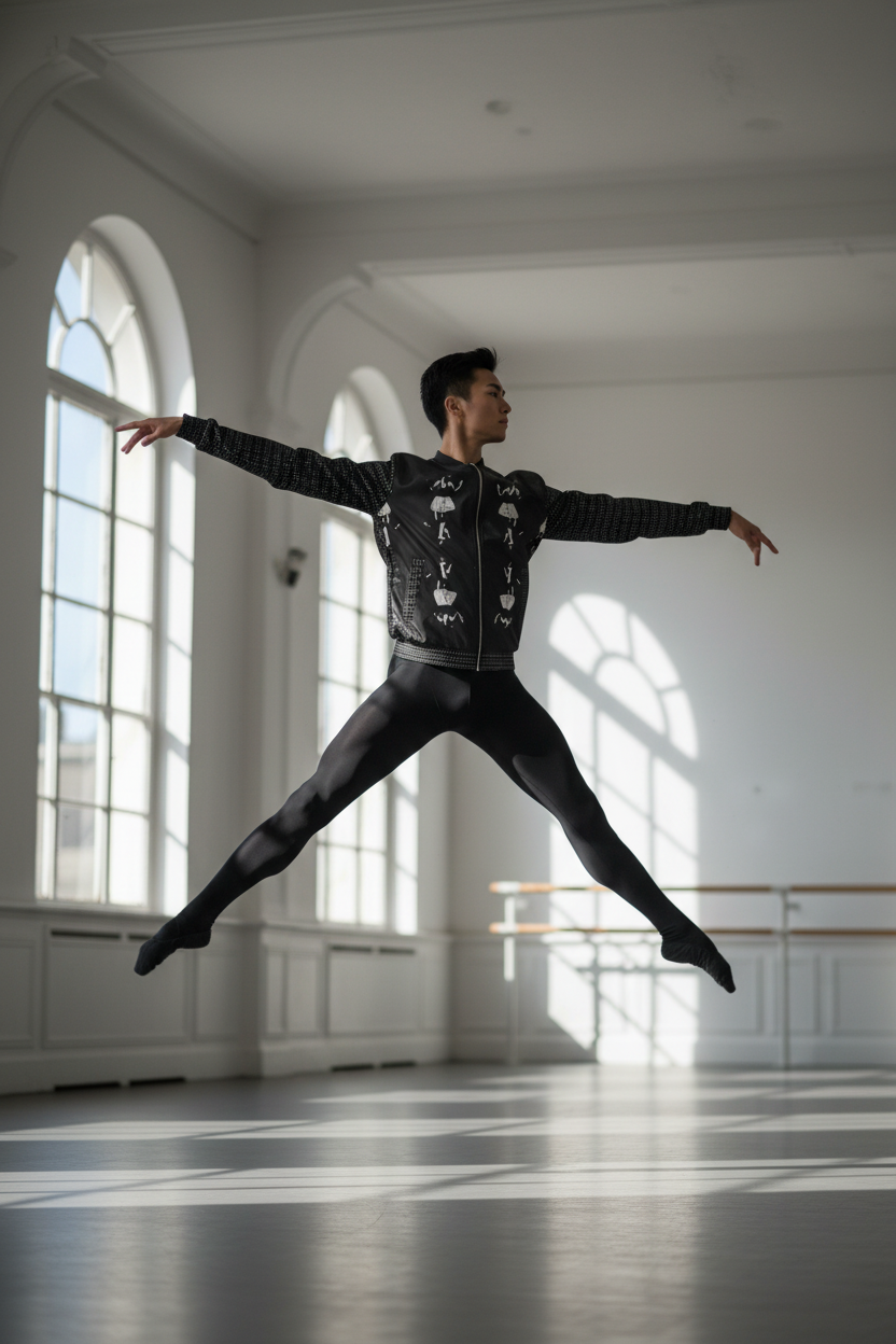 Bailarín asiático en salto grand jeté