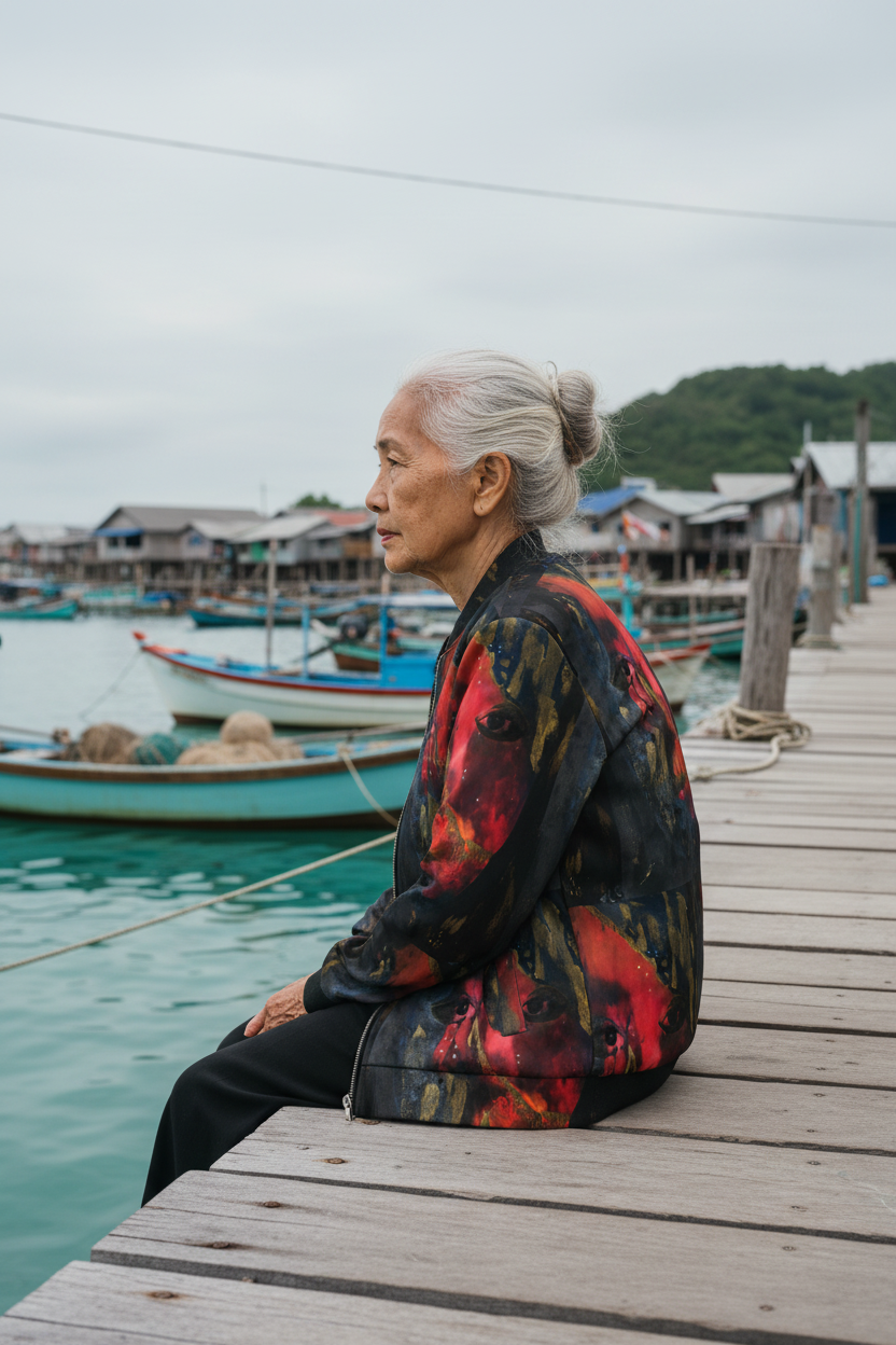 Bomber Jacket MÁSCARA 3 - Mujer Asiática Mayor Muelle