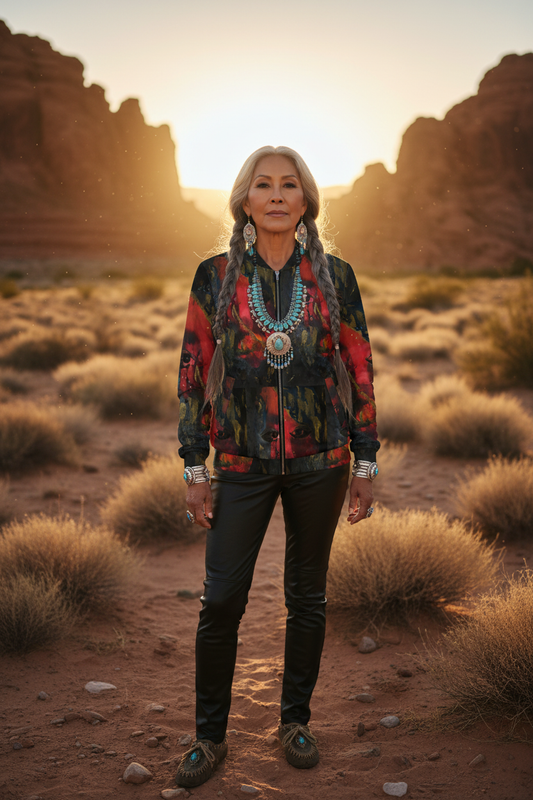 Bomber Jacket MÁSCARA 3 - Mujer Indígena Madura Desierto