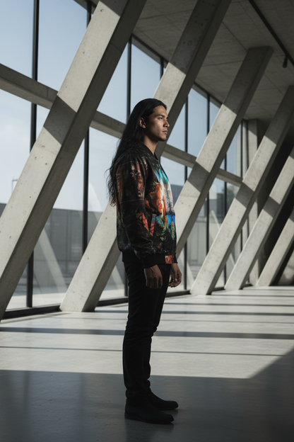 Bomber Jacket MÁSCARAS 2 - Modelo Indígena Latinoamericano Talle L