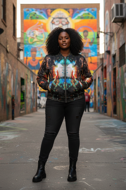 Bomber Jacket MÁSCARAS 2 - Mujer Afrodescendiente Talle 2XL
