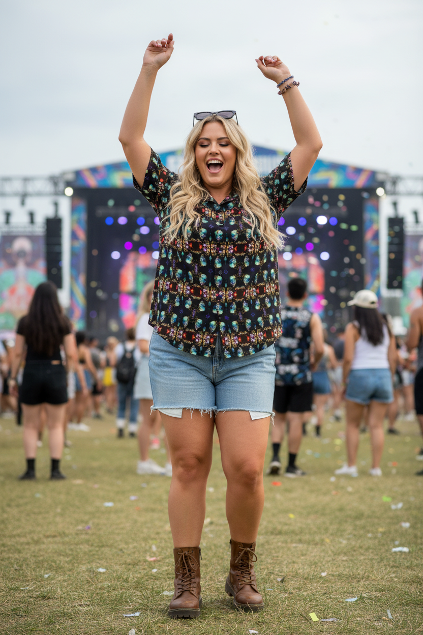 Camisa geométrica - Curvy rubia completa