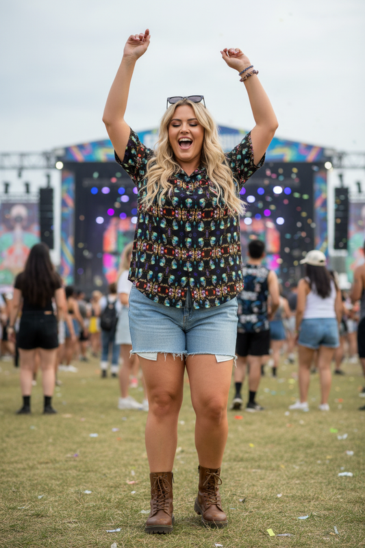 Camisa geométrica - Curvy rubia completa