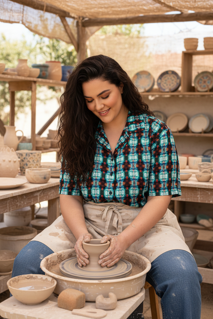 Camisa turquesa-roja - Curvy cerámica