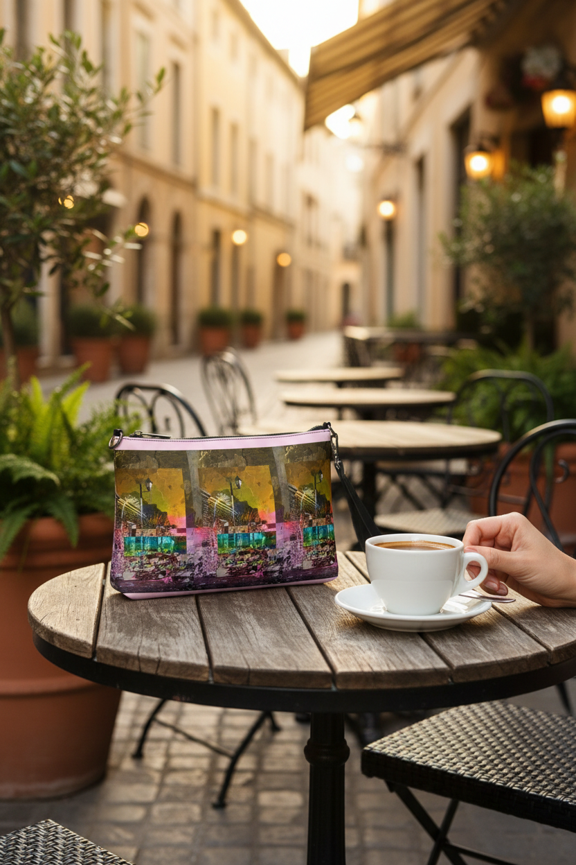 Clutch en mesa de café con escala