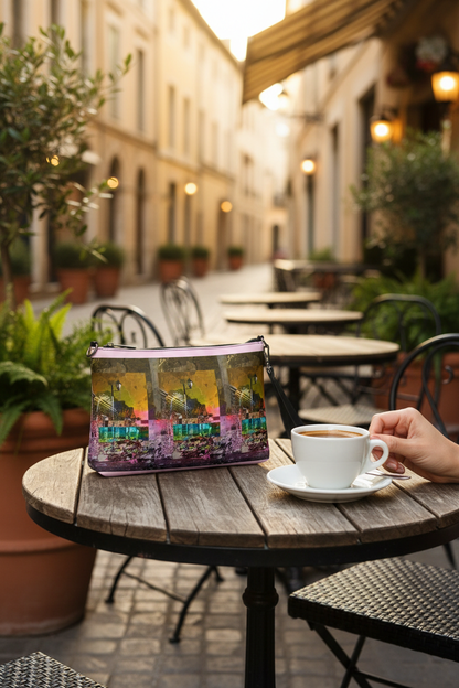 Clutch en mesa de café con escala