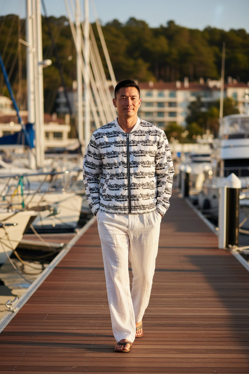 Hombre asiático en muelle