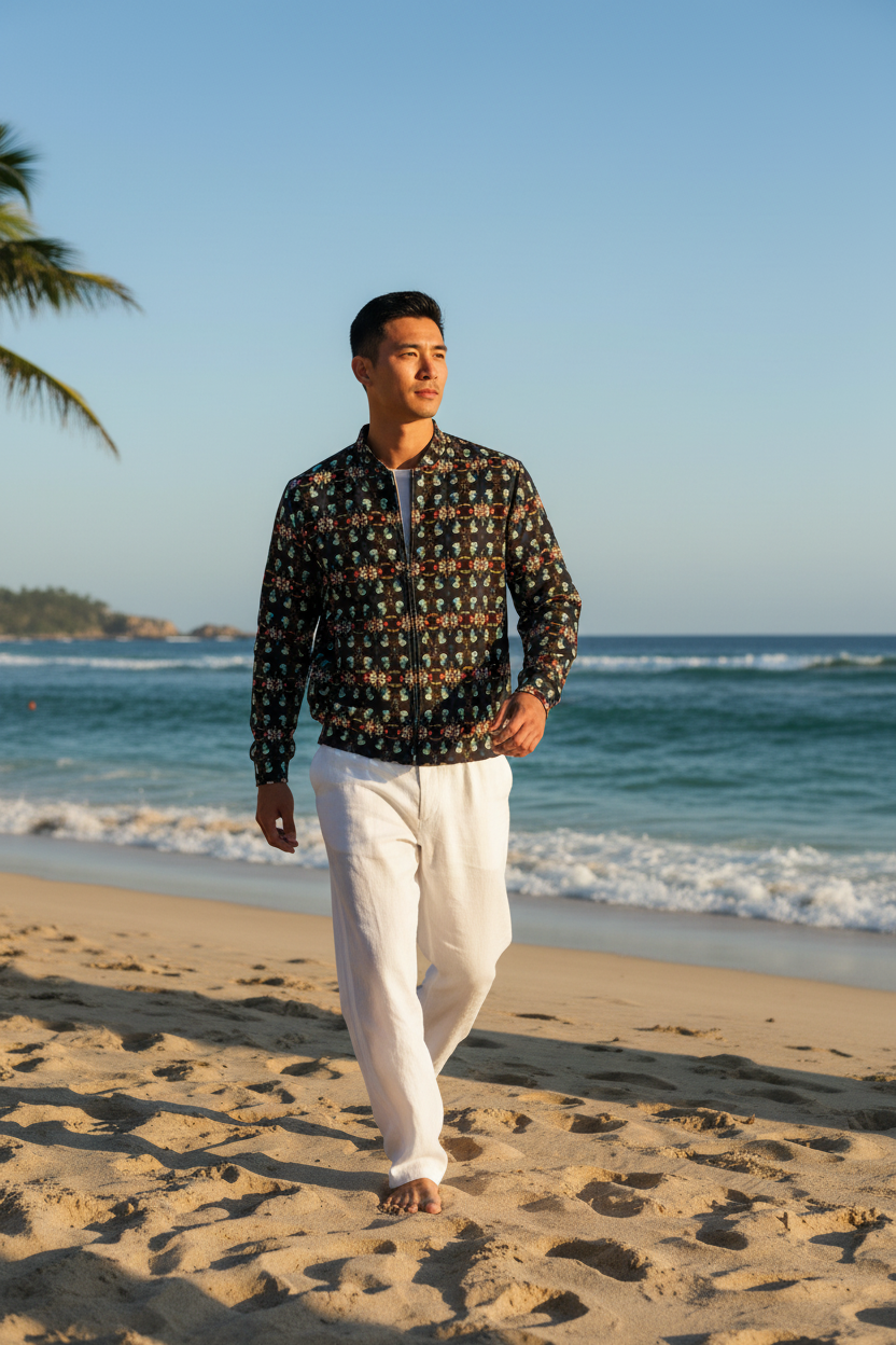 Hombre asiático en playa
