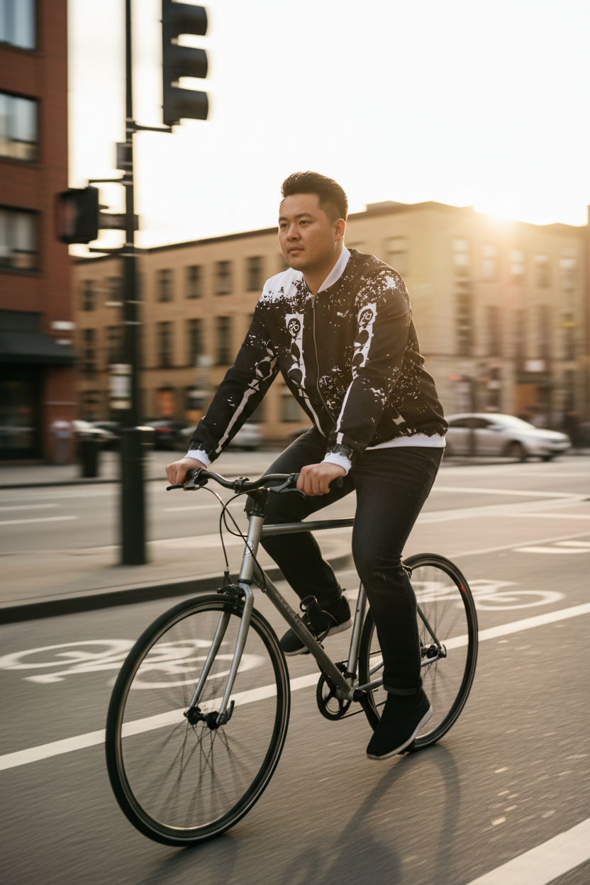 Hombre asiático plus-size en bici