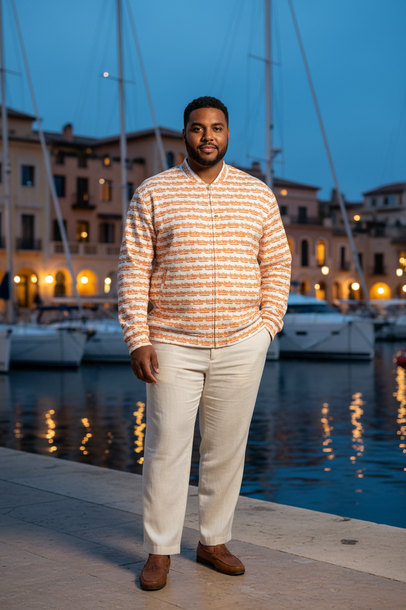 Hombre indígena plus-size en puerto