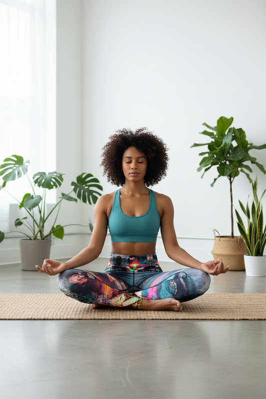 Modelo afro en estudio minimalista