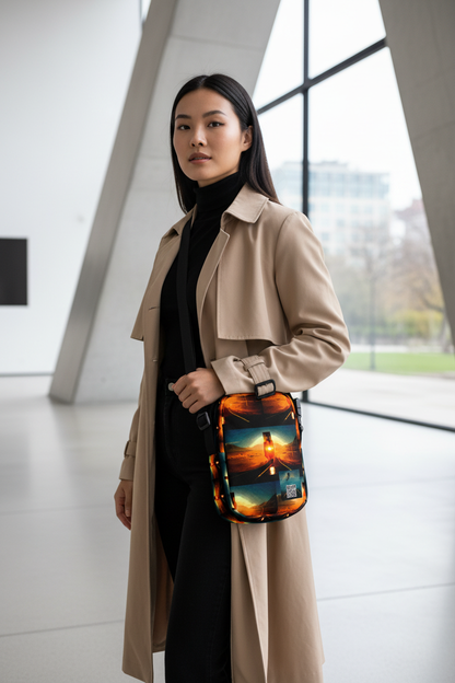 Modelo asiática en museo con bolso proporcionado